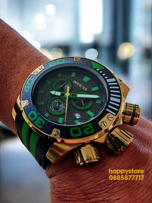 INVICTA Carbon Gold/Green 52 mm, Инвикта нов ръчен часовник