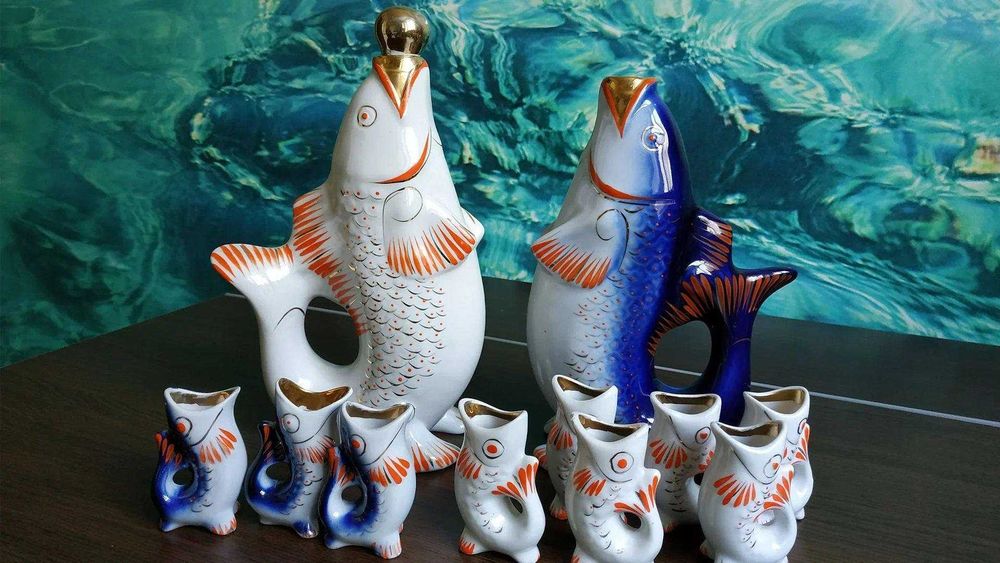 Обменяю ретро коньячный набор фарфоровые рыбки СССР 60 годы