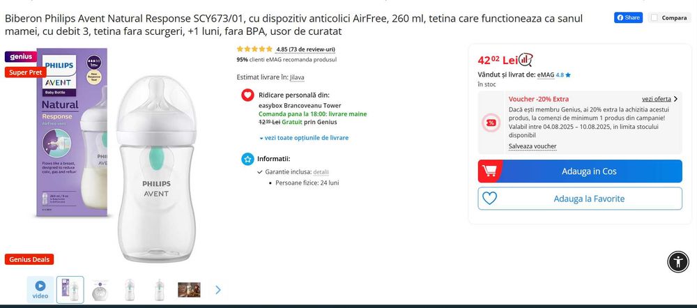Sterilizator Philips Avent uscare în 40 min + 4 biberoane Avent