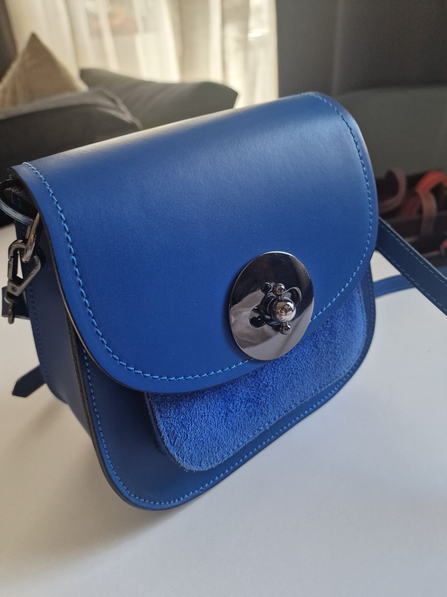 Leather blue geanta