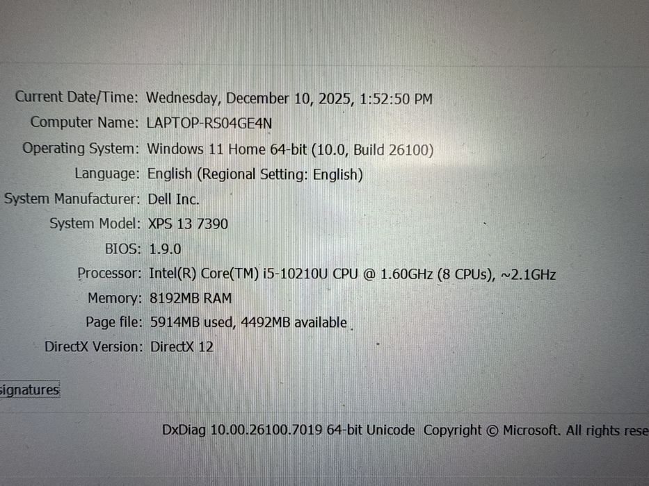 Laptop Dell 13” XPS 7390 i5 gen 10