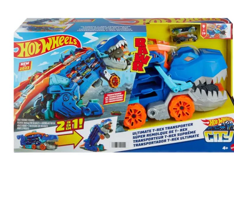 Hot Wheels, T-Rex Mega Transporter, set de joaca cu masina mare