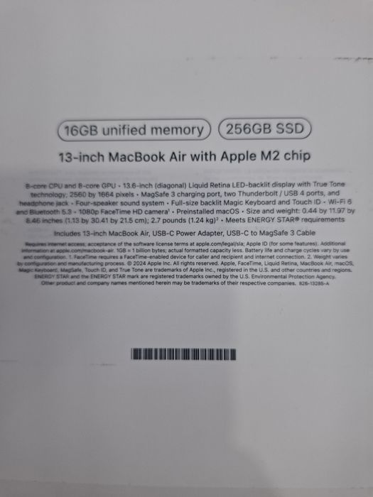 Macbook air m2 16/256 2 ta sikl