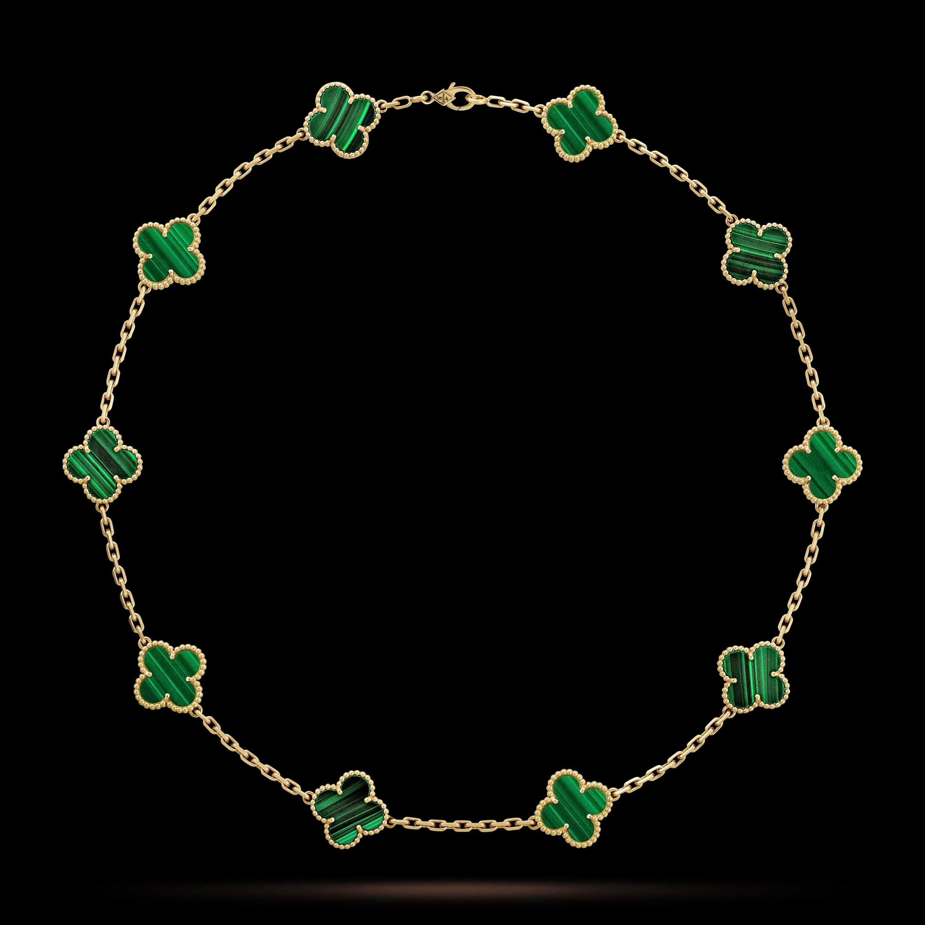 Van Cleef & Arpels VCA Green Vintage Alhambra 10 Motif Дамско Колие