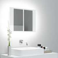 vidaXL Шкаф с LED огледало за баня, бял гланц, 60x12x45см, акрил 80496