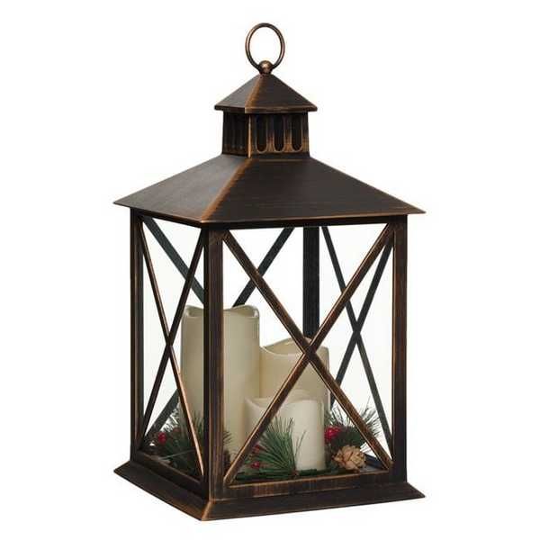 Коледен декоративен фенер Mercado Trade, LED свещи, Бронз