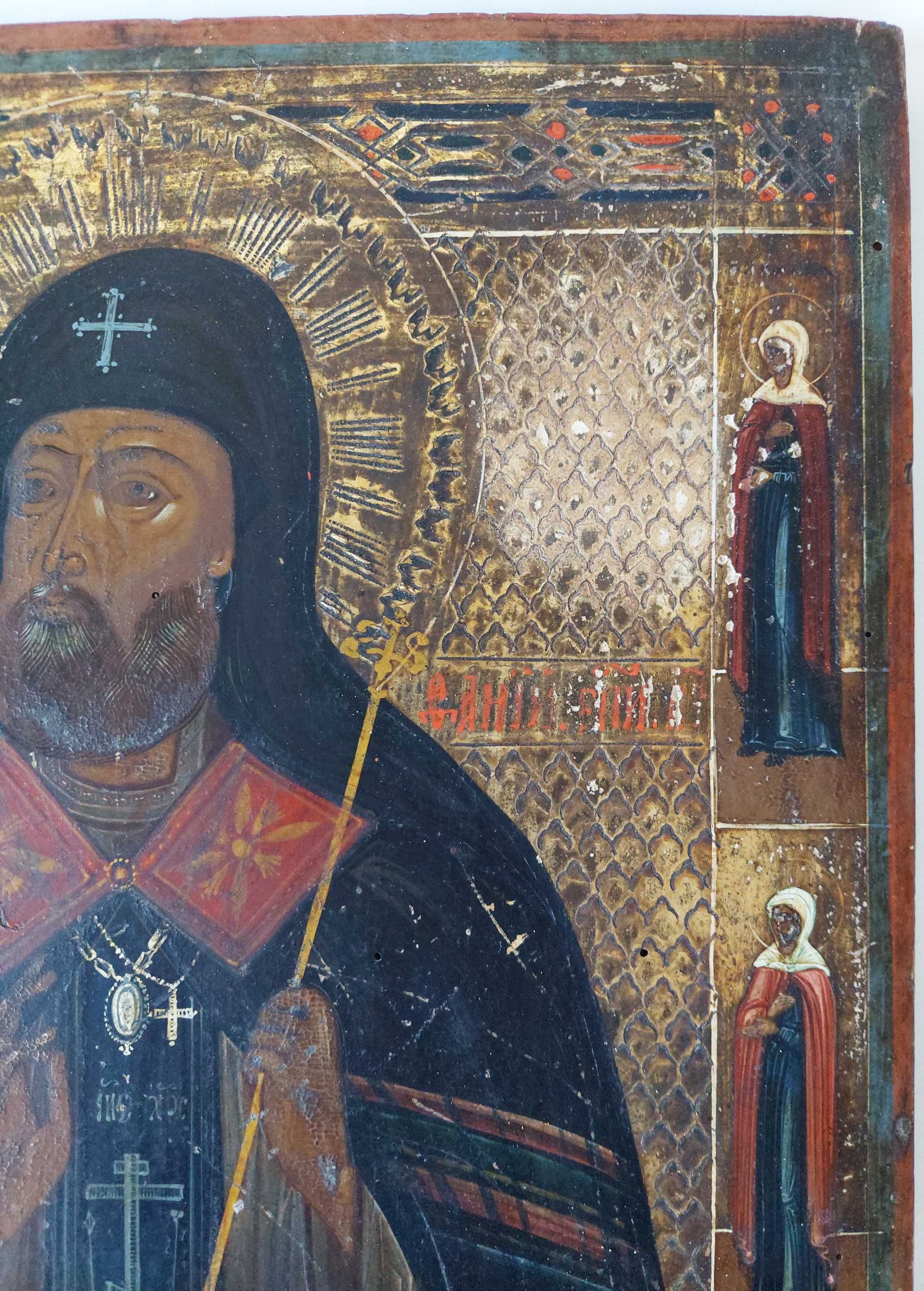 19 век! Старинна, Ръчно Рисувана Руска Икона на Св.Митрофан Воронежски