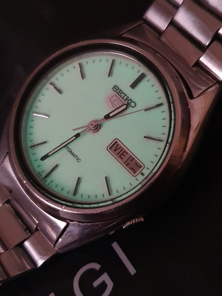 Seiko rar automatic cu cadran fosforescent, carcasa inox, bratara orig