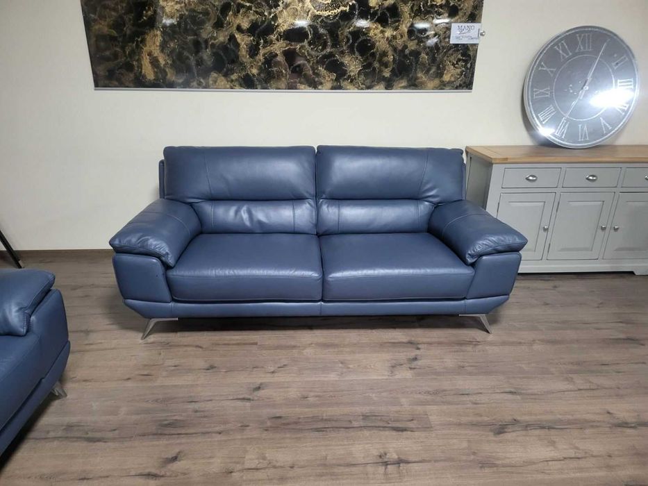 Син кожен комплект дивани тройка и двойка