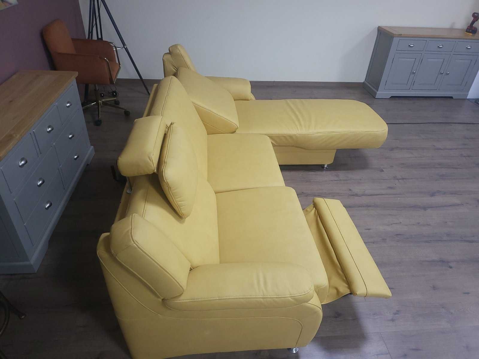 Жълт кожен ъглов диван с лежанка Zehdenick KS4975 и релакс механизъм