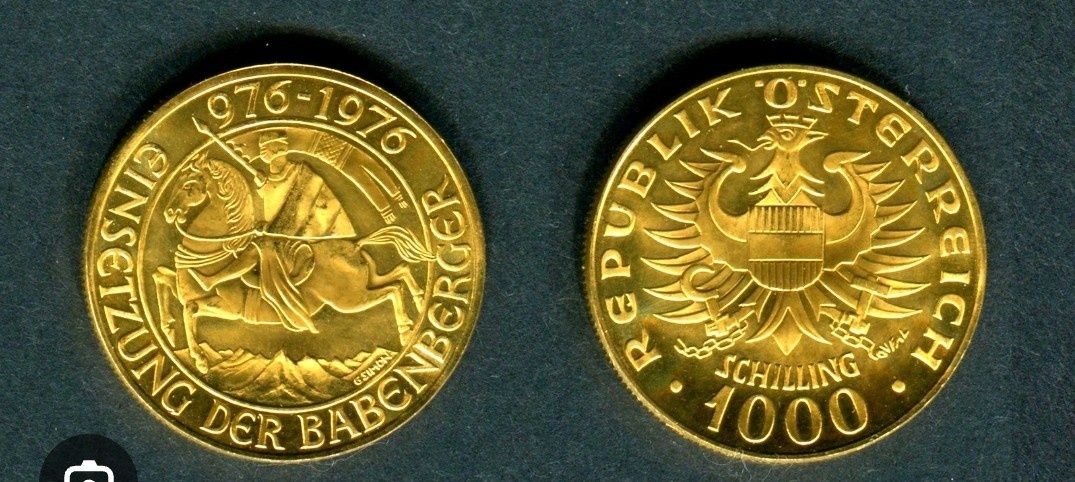 Златна монета 1000 Шилинга Австрия Бабенбергер