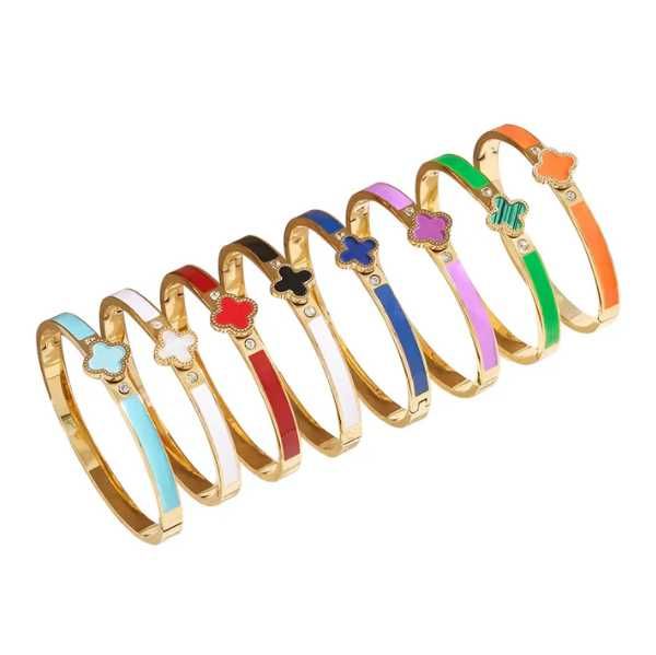 Луксозна дамска гривна с детелина и кристали Van Cleef, различни цвето