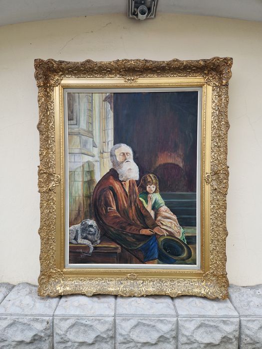 Уникална антикварна белгийска маслена картина на платно