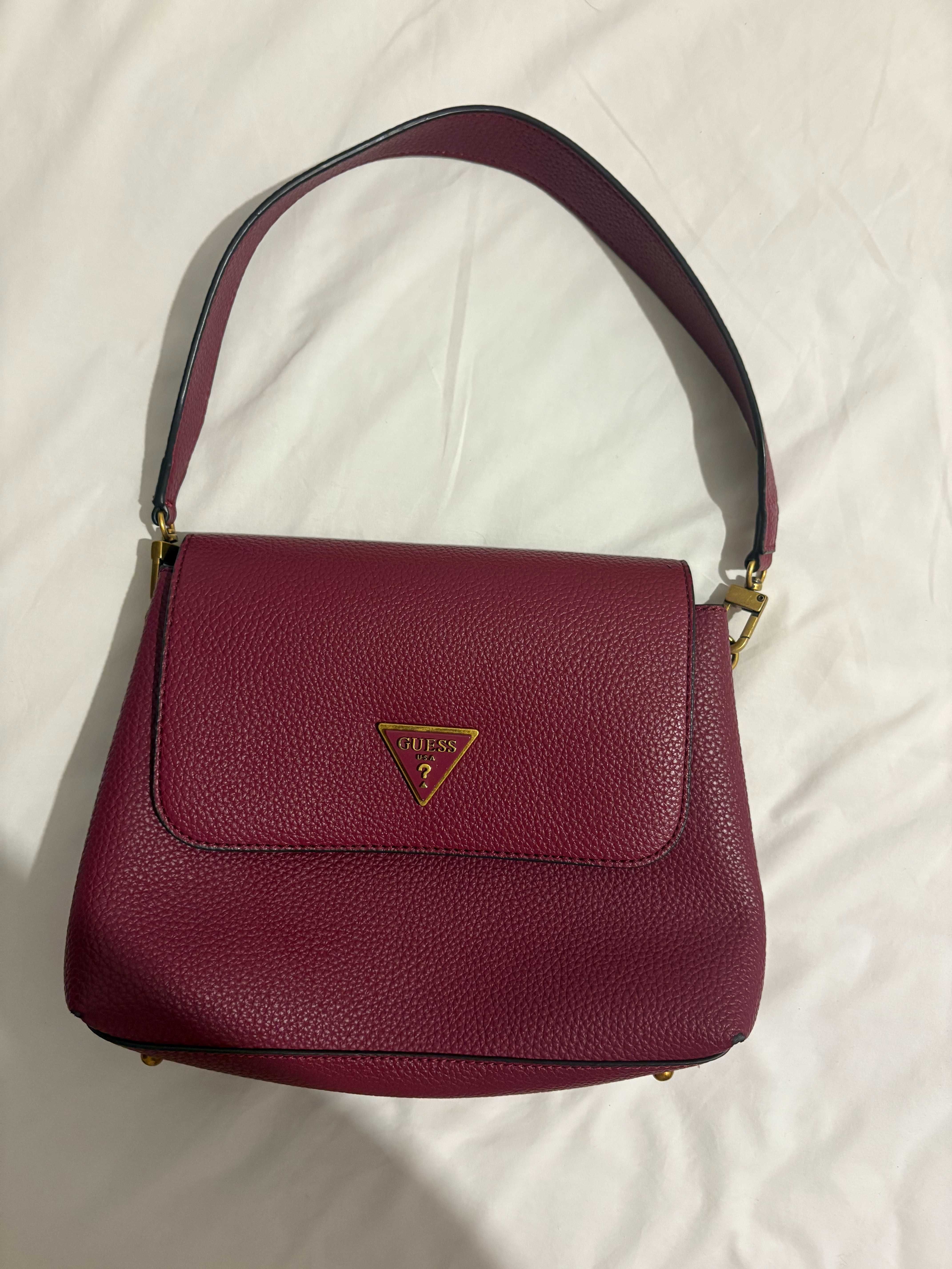 Чанта Guess – естествена кожа, бордо