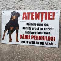 Placa de Avertizare Atentie Caine Periculos, Caine Rau - Rottweiler