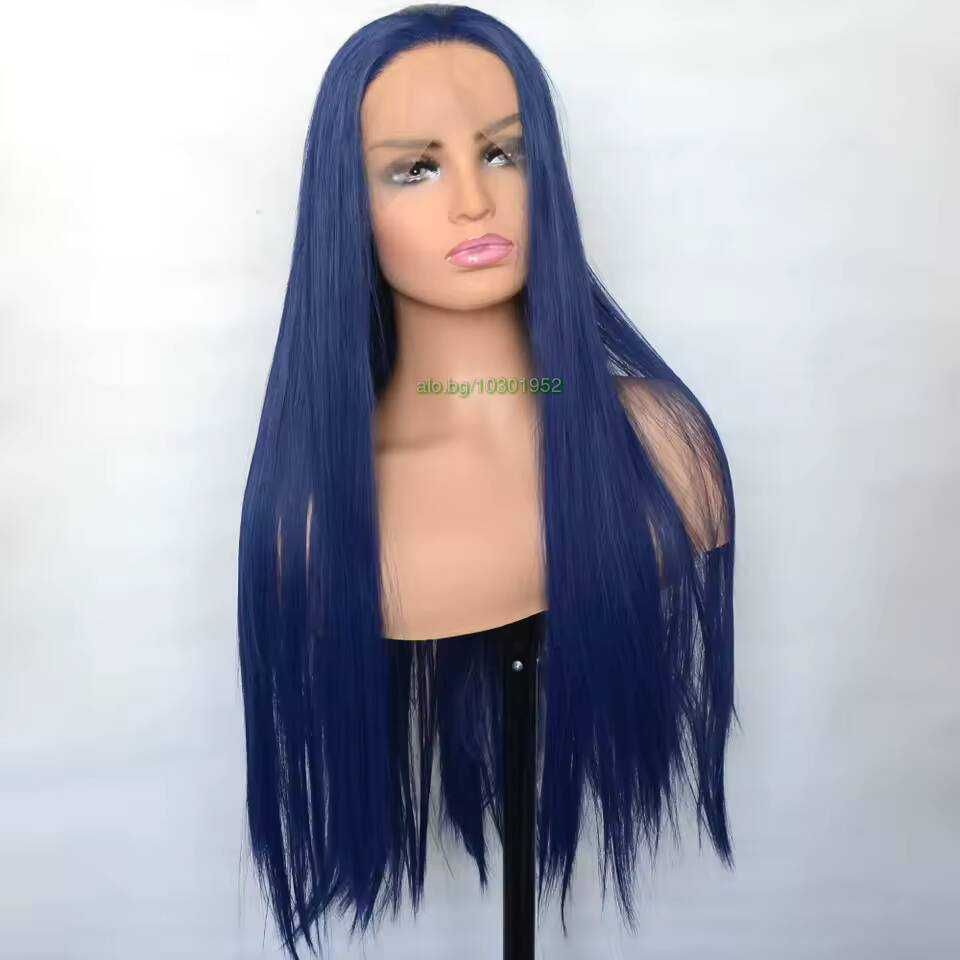 Синя права перука с дантела 13*4*1 LACE FRONT