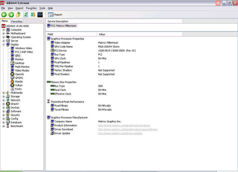 Matrox Millennium MGA-2064W MGA-MIL/2/HP5 2Mb PCI Testat