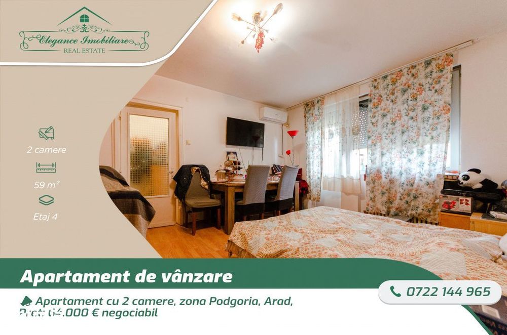 Apartament cu 2 camere, zona Podgoria, Arad