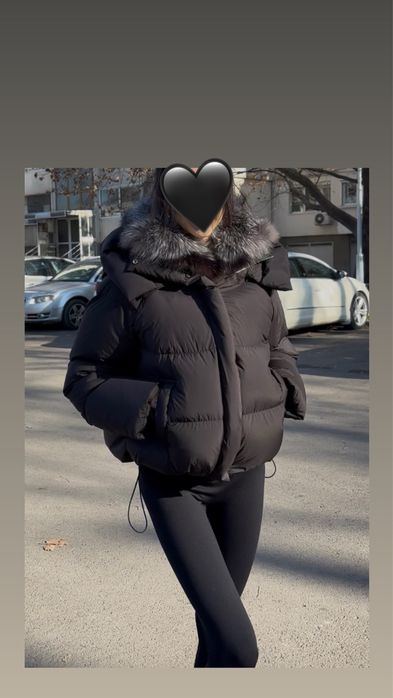 УНИКАЛНО зимно черно яке естествен косъм лисица гъши пух