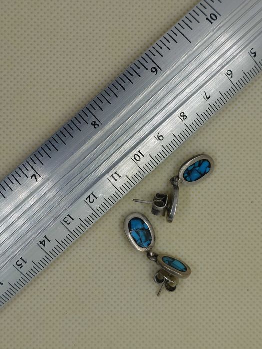 Cercei Taxco din argint cu mozaic de turcoaz — dangle pe tijă