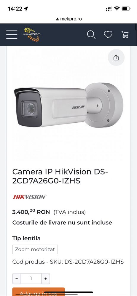 Camera IP DarkFighter Hikvision DS- 2CD7A26GO/-IZHS