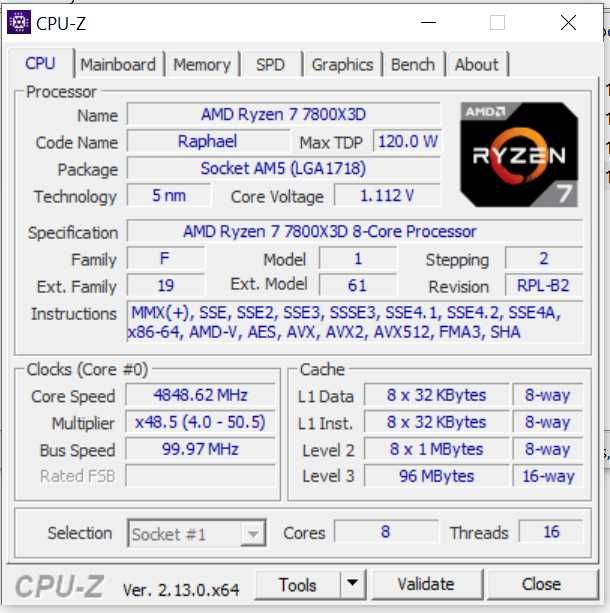 Процесор AMD Ryzen 7 7800X3D, 8-core, 5.0 GHz, 96MB