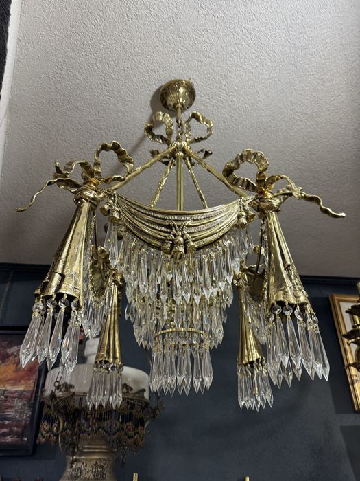 Candelabru bronz masiv- cristal