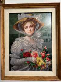 Картина бисером "Элегантная леди с букетом роз"