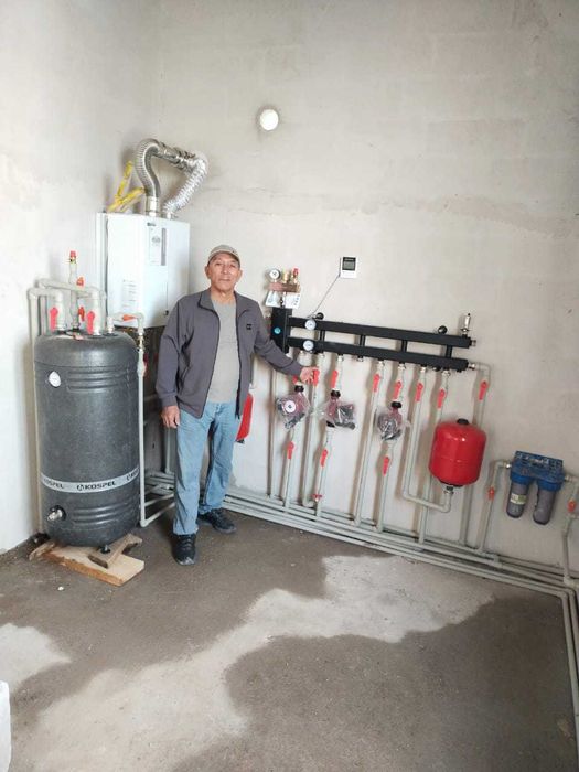 Сантехник отопление  теплый пол установка котел канализация