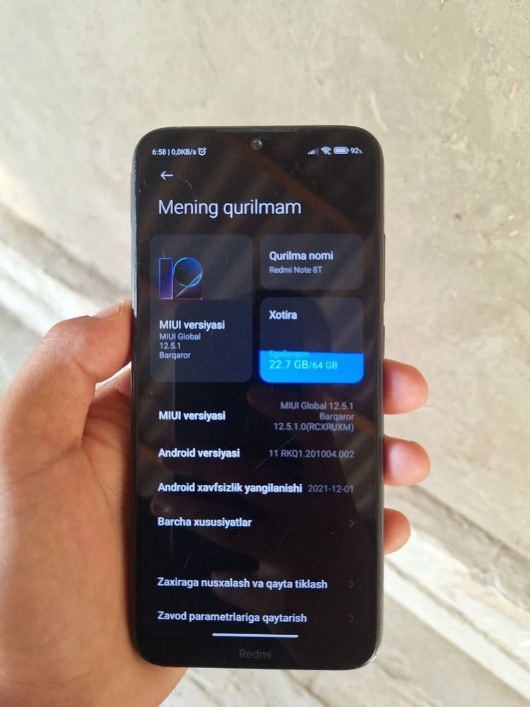 Redmi note 8T 4/64 xotira xolati ideal umuman ochilmagan