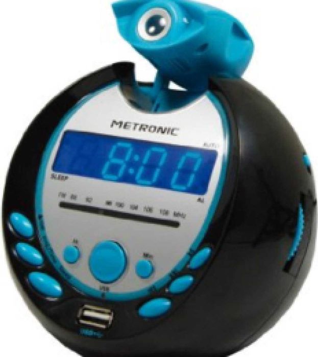 Metron- Радио часовник с прожектор Sportsman с USB порт - черен и син