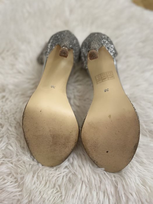 Sandale Vanilla cu toc subtire, piele naturala glitter argintiu