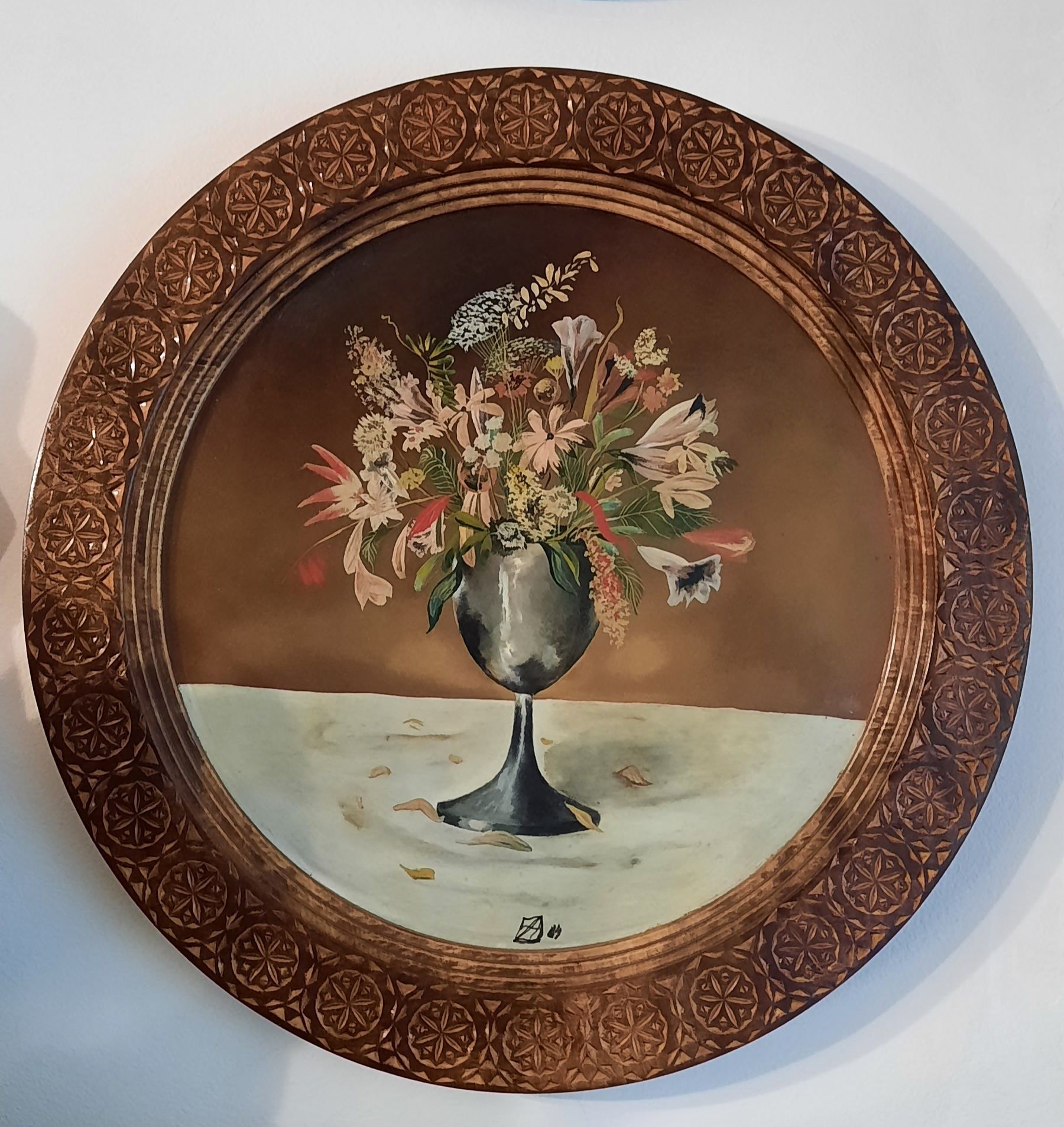 Zamfir Dumitrescu,pictura pe lemn,vaza cu flori