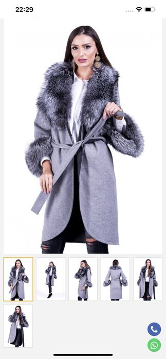 Vand palton lana de alpaca cu blana naturala de vulpe argintie