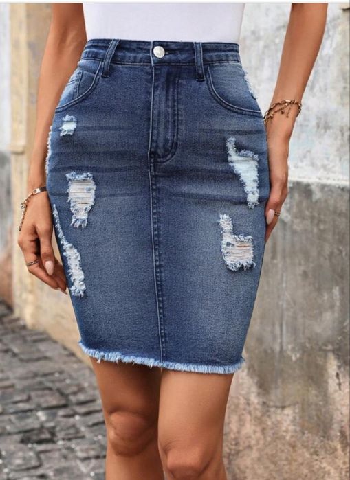 Дънкова пола с висока талия