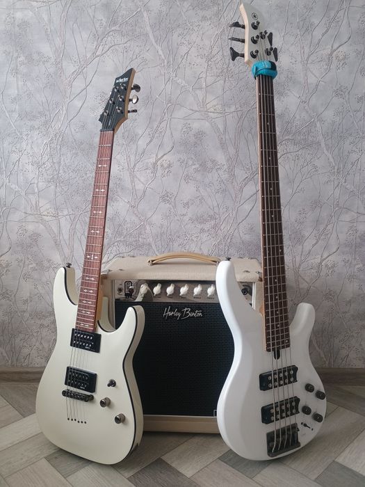 Schecter omen-6, yamaha trbx-305, harley benton tube 15, peavey max100