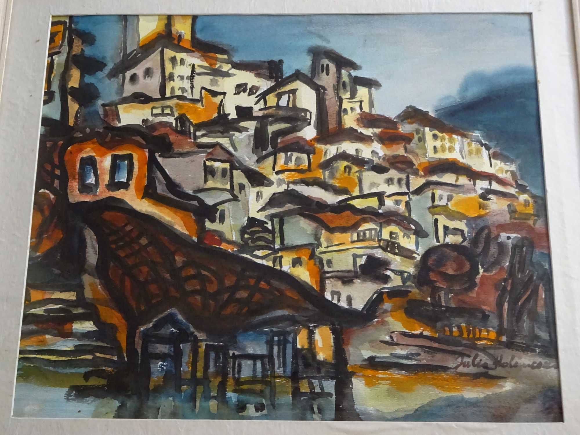 Tablou Iulia Halaucescu, ’Orasul vechi’ | Frumoasa pictura in acuarela
