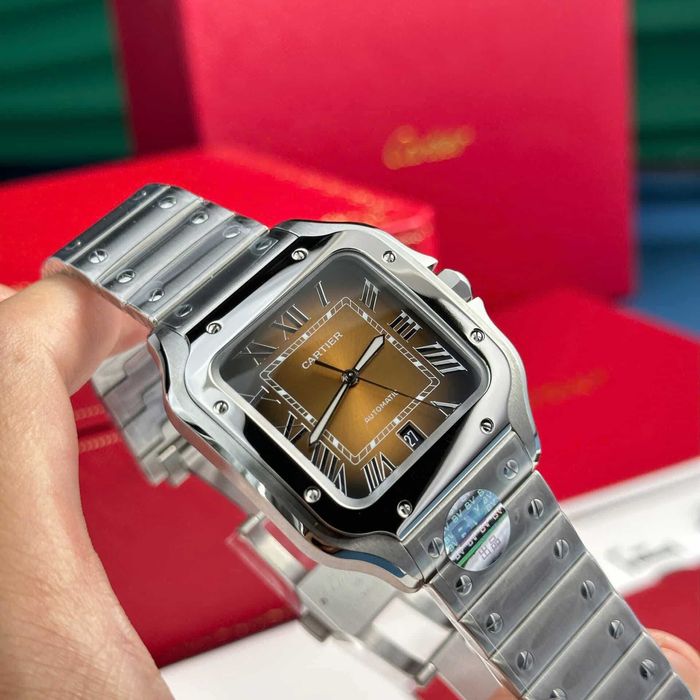 Cartier santos 100 сребрист/кафяв циферблат