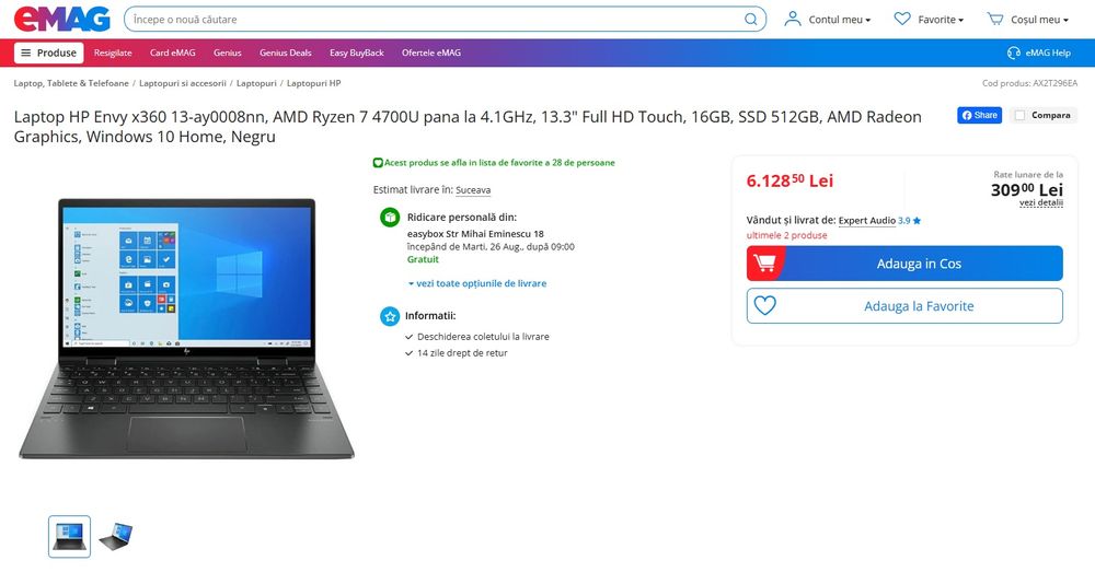 Laptop HP Envy X360 15.6 Tableta 2in1 Tableta, Touch Screen