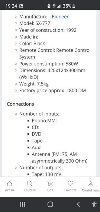 Vând amplificator Pioneer SX 777