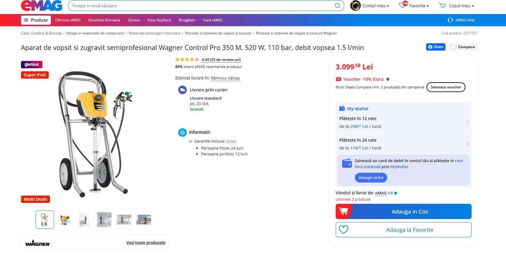Aparat de vopsit si zugravit semiprofesional Wagner Control Pro 350 M