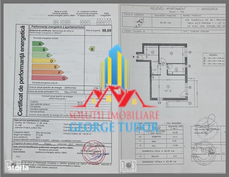 Apartament 2 camere + mansarda, 95 mp,  Str. Tineretului Nr 66,  Chiaj