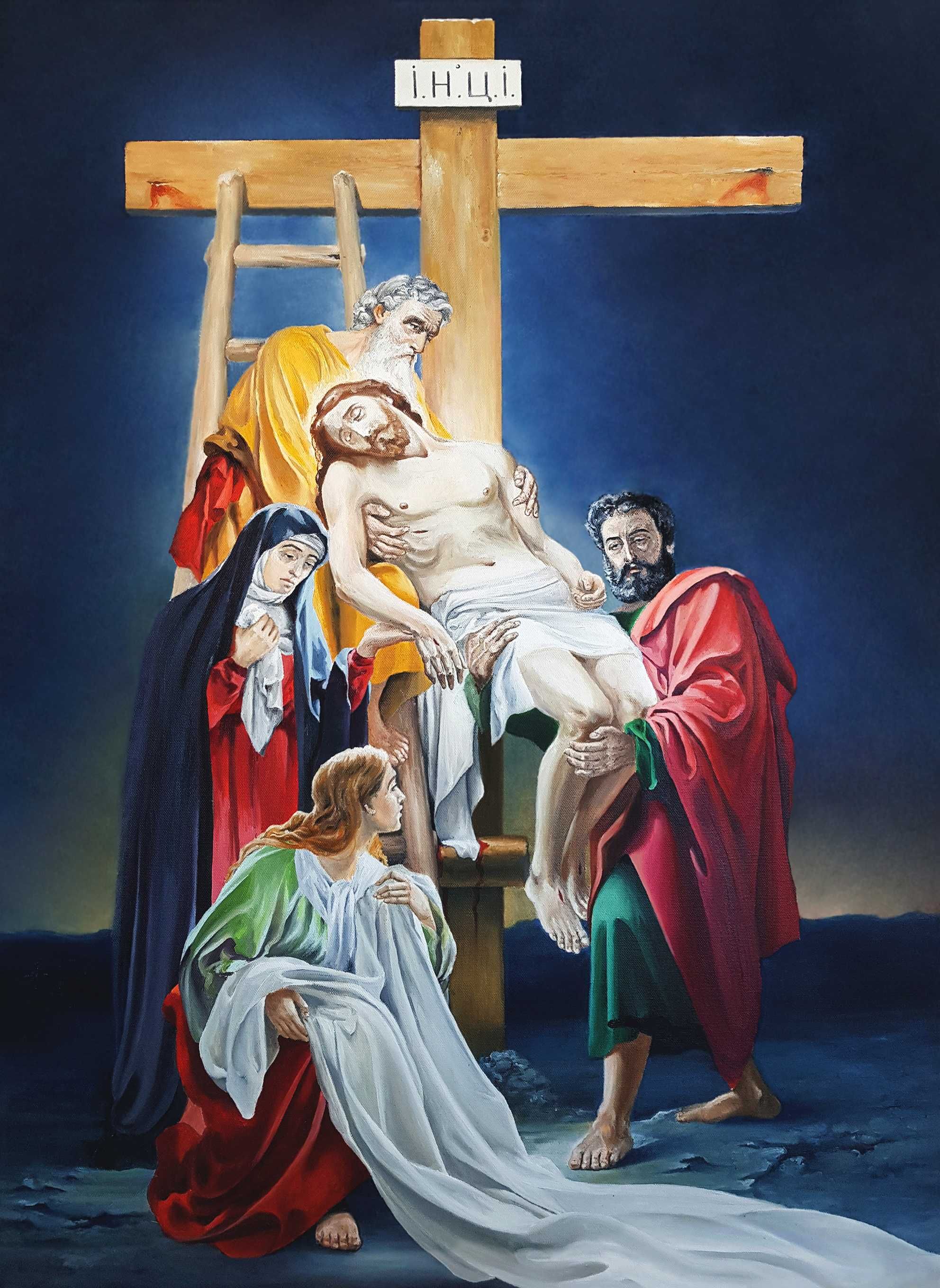 Coborarea de pe cruce, tablou religios pictat manual