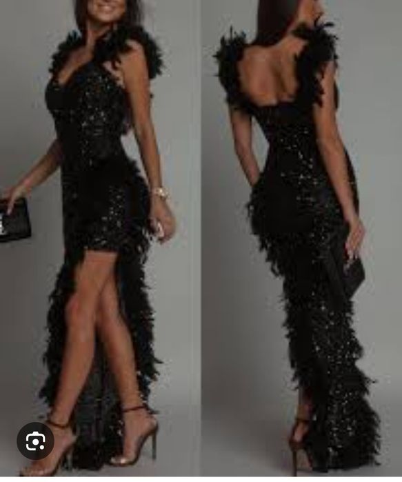 Официална рокля с пайети и пера