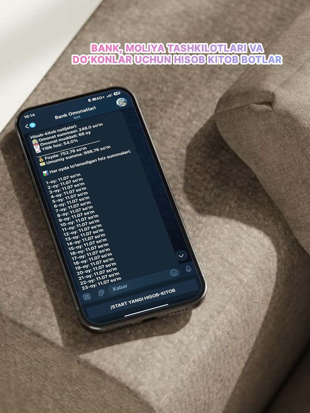 Telegram Bot yasash | Телеграм бот

Sizning biznesingiz yoki shaxsiy
