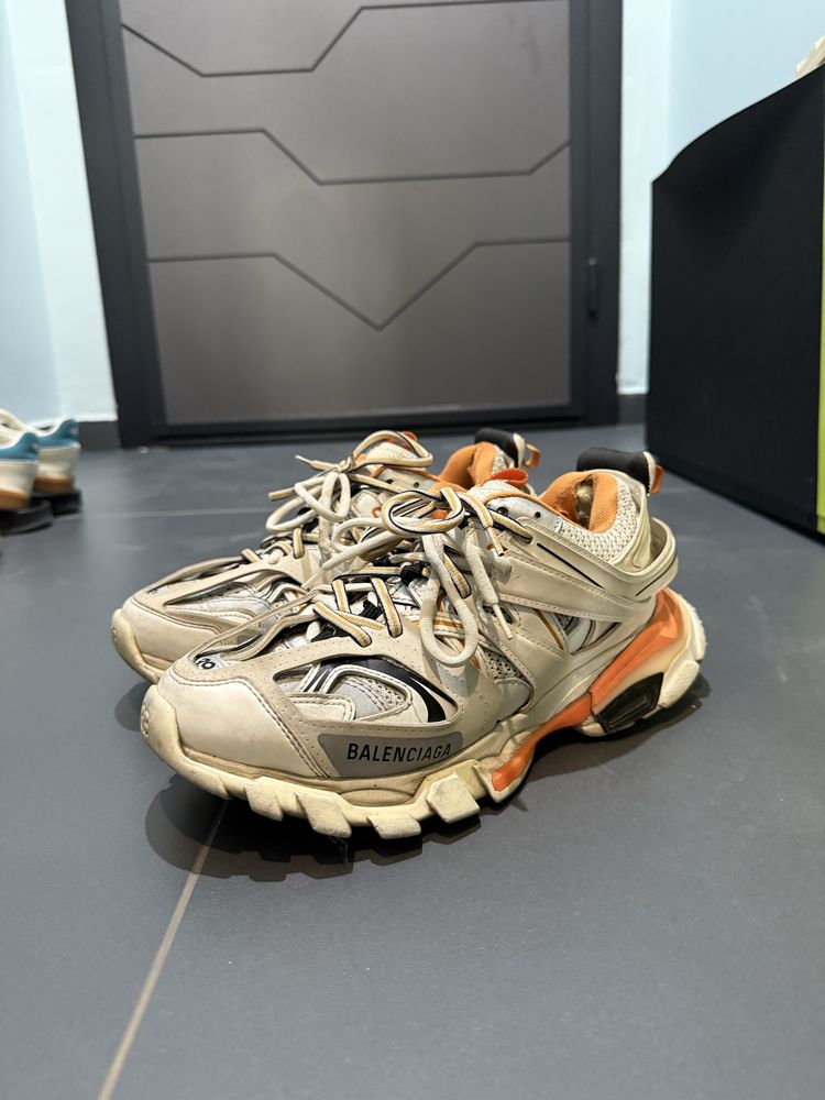 Balenciaga White and Orange Mesh Track