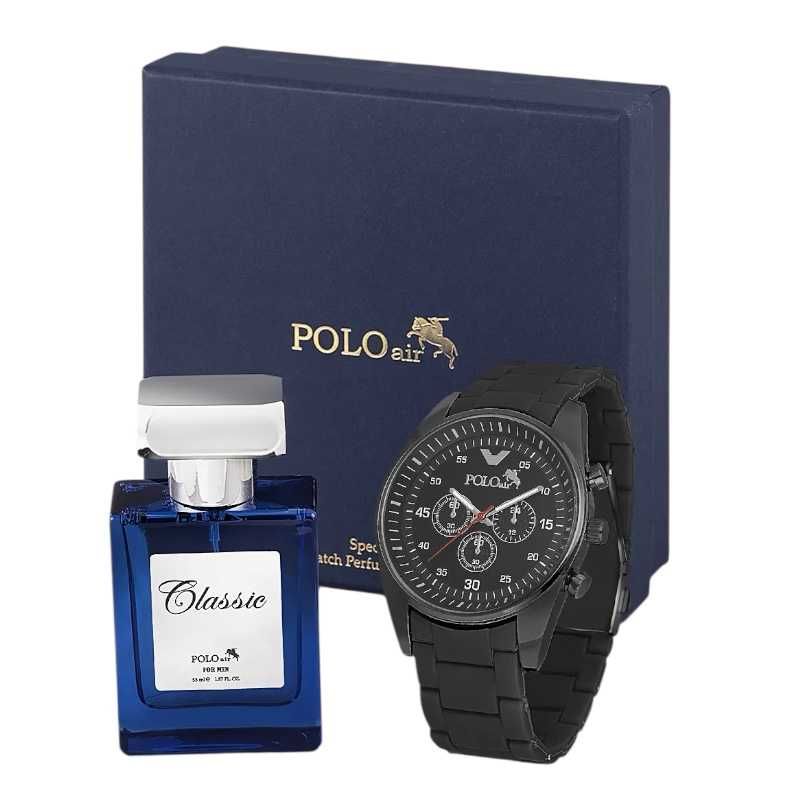 Мъжки комплект, 55 мл Парфюм и часовник, Polo Air, черен