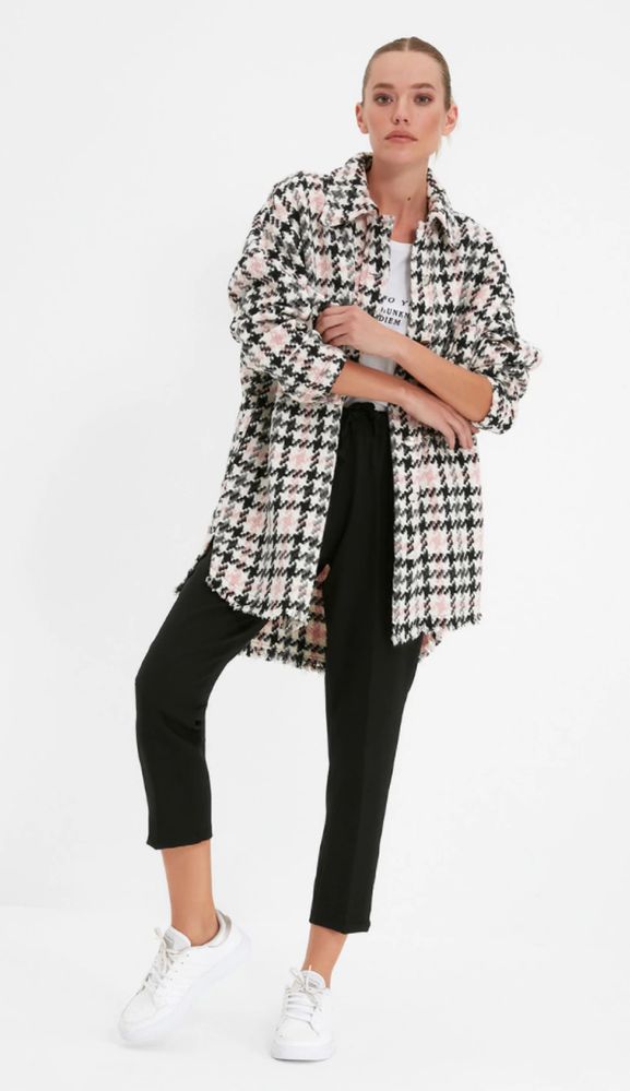 Trendyol oversize връхна риза пепит L с подарък