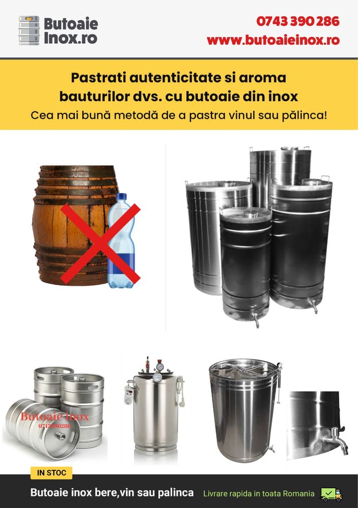 NOU - Butoi inox pentru vin sau palinca 200