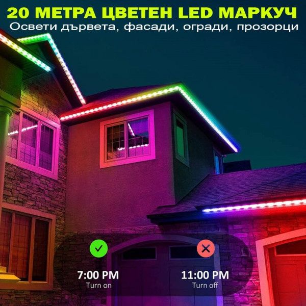 Многоцветен  маркуч 20 метра за за украса навън и вътре, много функции